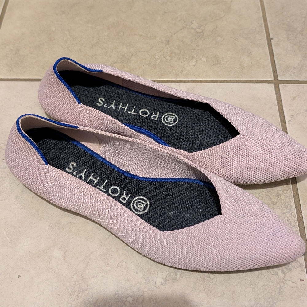 Rothy's Soft Pink Flats with Blue Accent